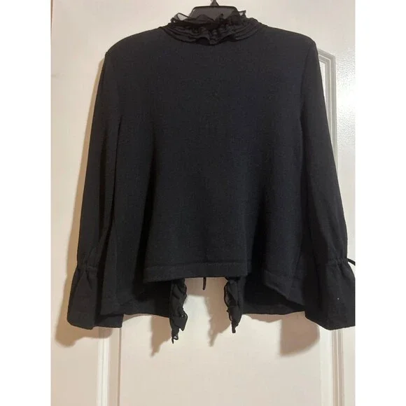 St. John Evening Women’s Santana Knit Silk Ruffle 2pc Pant Suit size 14 Black - Picture 11 of 11